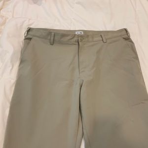 Adidas golf pants size 38 x 34, khaki color, str front, dryfit stretchy fabric.